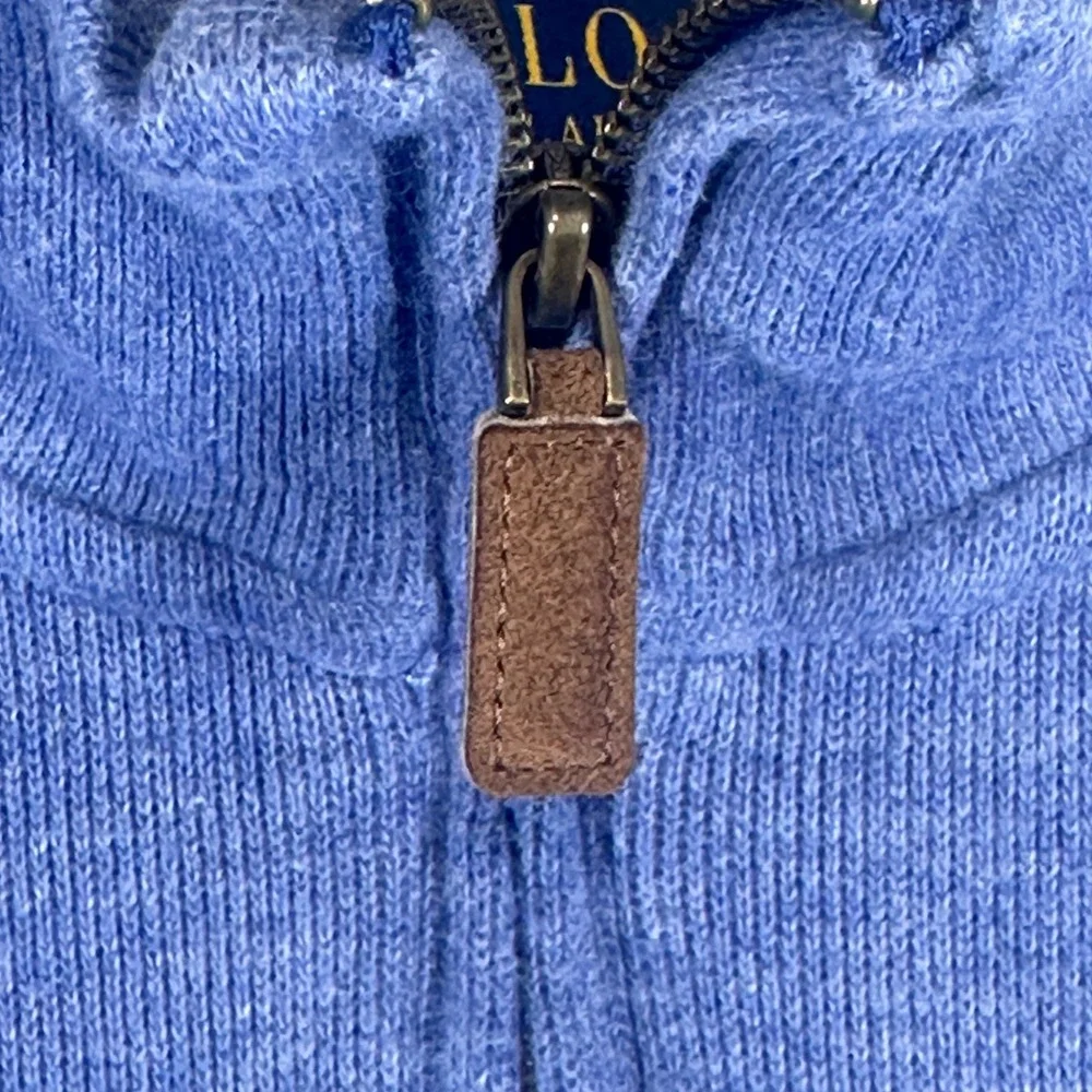 Polo Ralph Lauren‎ Mens Blue Cotton Quarter Zip Pullover Sweater Large Red Pony